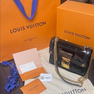 Louis Vuitton Black Patent Crossbody with Gold Chain